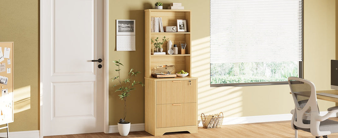 How to Style a Farmhouse Office with a Fluted Wood Filing Cabinet