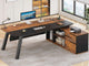 SEDETA 71 Inch Executive Desk with File Cabinet Office Desk with Drawers and Shelves L Shaped Computer Desk with Power Outlets