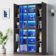 SEDETA 64 Inch Display Cabinet with Glass Doors 6 Tier Tall Bookcase with LED Lights Curio Cabinet with Adjustable Shelves