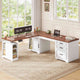 SEDETA 63 Inch L Shaped Electric Standing Desk Height Adjustable Computer Desk Farmhouse with Drawers Shelves and Power Outlet
