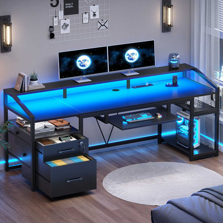 SEDETA® 63 Inch Ergonomic LED Gaming Desk Home Office Computer Table with Lock Drawers