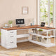 SEDETA® 57.9 Inch Farmhouse L Shaped Computer Desk with Storage Shelves and File Drawers for Home Office