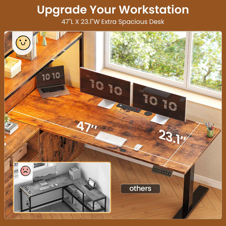 SEDETA 48.6 Inch Standing Desk Height Adjustable Electric L Shaped Stand Up Computer Gaming Desk with Drawers Hutch Power Outlets