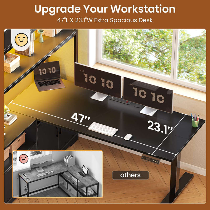 SEDETA 48.6 Inch Standing Desk Height Adjustable Electric L Shaped Stand Up Computer Gaming Desk with Drawers Hutch Power Outlets