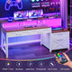 SEDETA 55 Inch Farmhouse Computer Desk with 4 Drawers Power Outlet Gaming Desk with Led Lights Storage Shelves Printer Cabinet