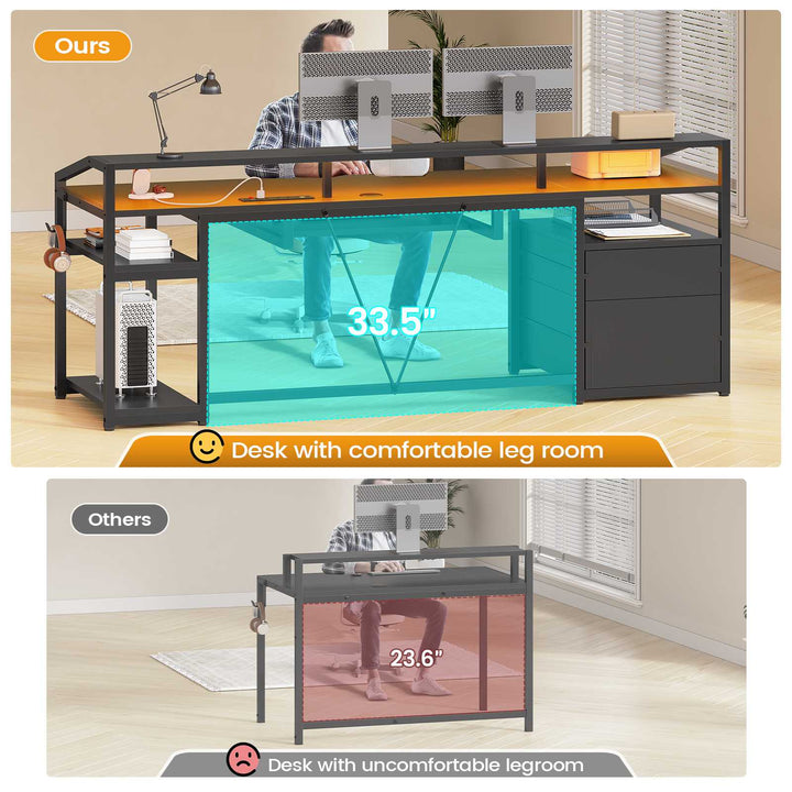 SEDETA® 63 Inch Ergonomic LED Gaming Desk Home Office Computer Table with Lock Drawers