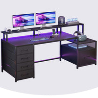 SEDETA® 66 Inch Computer Desk Home Office LED Gaming Table with 5 Drawer