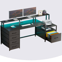 SEDETA® 66 Inch Computer Desk Home Office LED Gaming Table with 5 Drawer