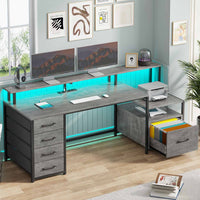 SEDETA® 66 Inch Computer Desk Home Office LED Gaming Table with 5 Drawer
