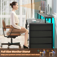 SEDETA® 66 Inch Computer Desk Home Office LED Gaming Table with 5 Drawer
