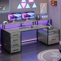 SEDETA® 66 Inch Computer Desk Home Office LED Gaming Table with 5 Drawer