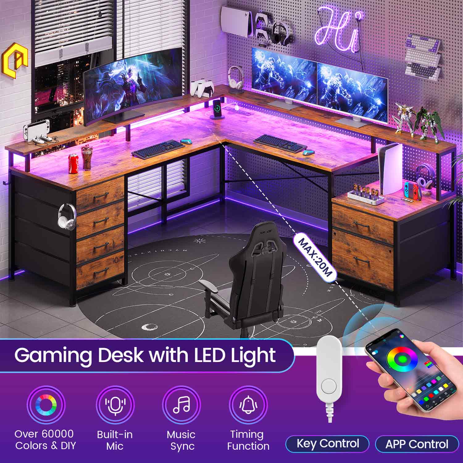 SEDETA® 108 Inch L Shaped Gaming Desk Corner Home Office Computer Desk
