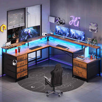 SEDETA | 108 Inch Gaming Desk Two Person L Shaped Desk with File Drawer for Home Office