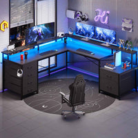 SEDETA | 108 Inch Gaming Desk Two Person L Shaped Desk with File Drawer for Home Office