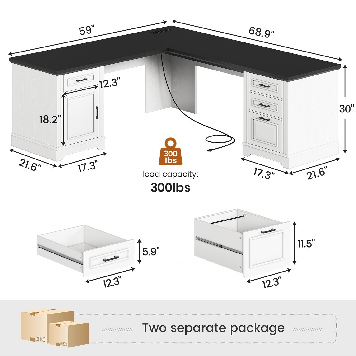 SEDETA 69 Inch Executive L Shaped Desk with Drawers and Storage Cabine