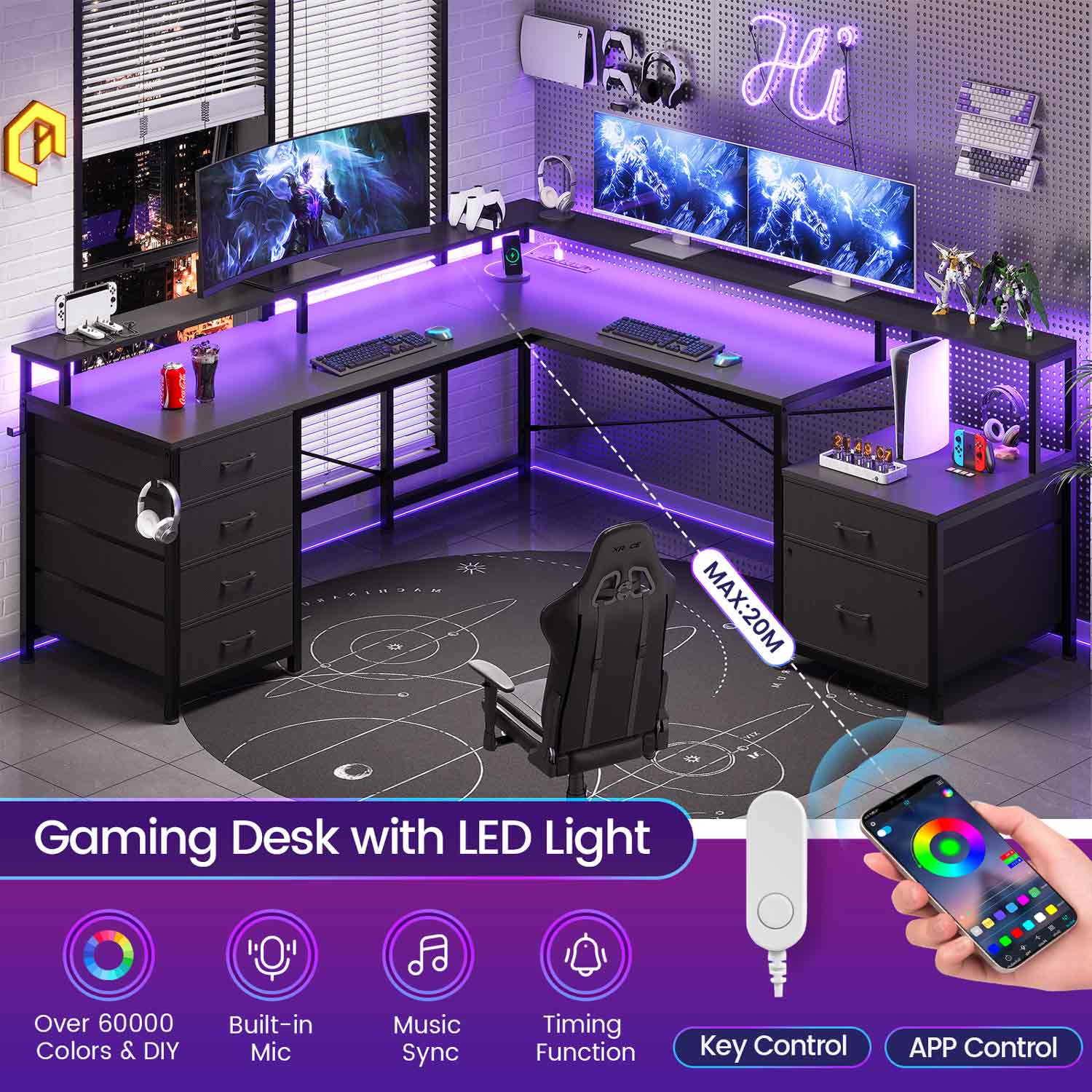 SEDETA® 108 Inch L Shaped Gaming Desk Corner Home Office Computer Desk