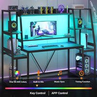 SEDETA® 65.7 Inch LED Ergonomic Gaming Desk Computer Table Workstation with Storage Shelves