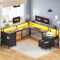 SEDETA | 108 Inch Gaming Desk Two Person L Shaped Desk with File Drawer for Home Office