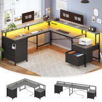 SEDETA | 108 Inch Gaming Desk Two Person L Shaped Desk with File Drawer for Home Office