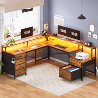 SEDETA | 108 Inch Gaming Desk Two Person L Shaped Desk with File Drawer for Home Office
