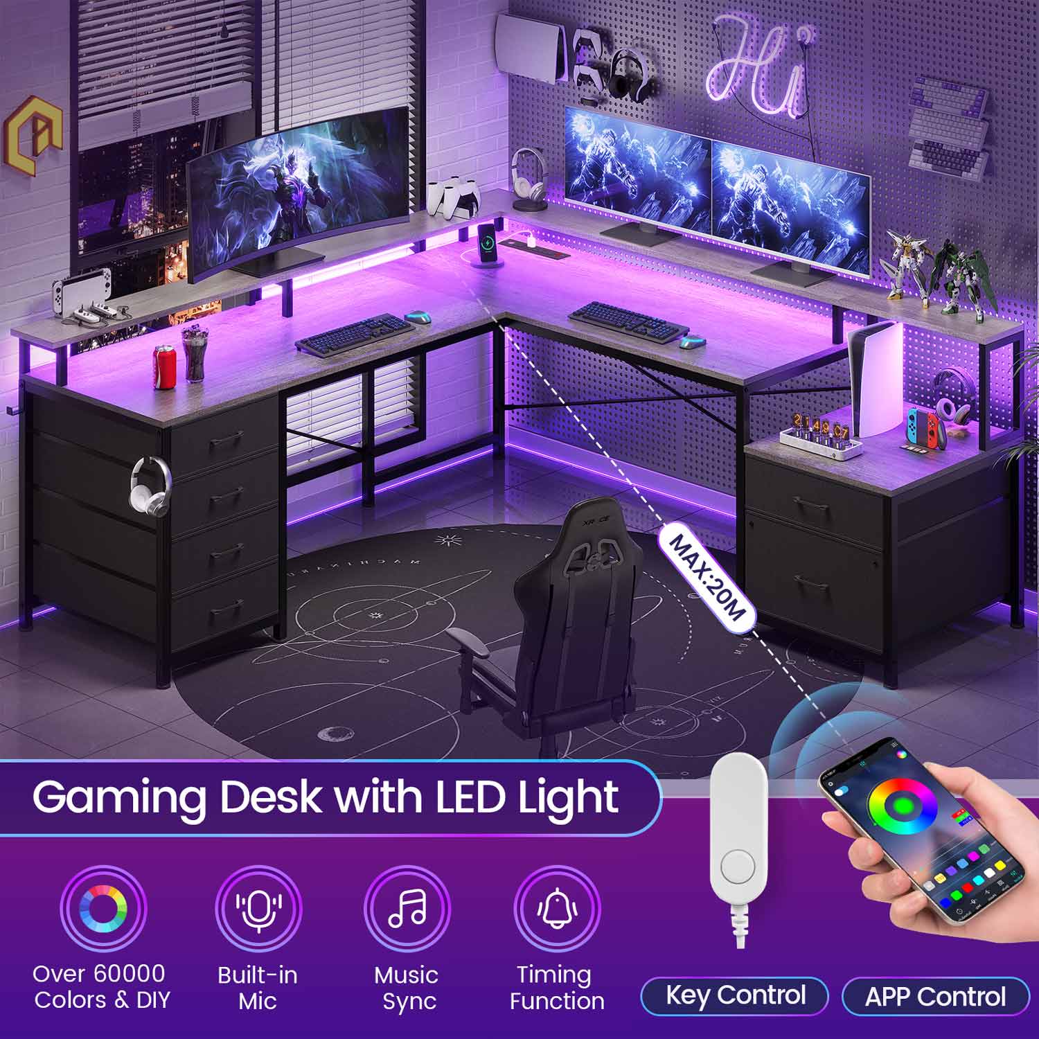 SEDETA® 108 Inch L Shaped Gaming Desk Corner Home Office Computer Desk