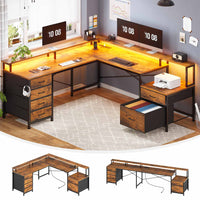 SEDETA | 108 Inch Gaming Desk Two Person L Shaped Desk with File Drawer for Home Office