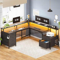 SEDETA | 108 Inch Gaming Desk Two Person L Shaped Desk with File Drawer for Home Office