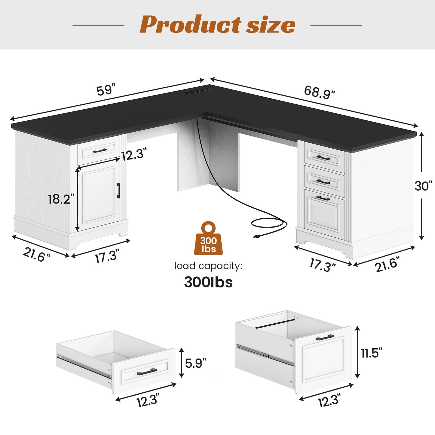 SEDETA 69 Inch Executive L Shaped Computer Desk with Drawers and Stora