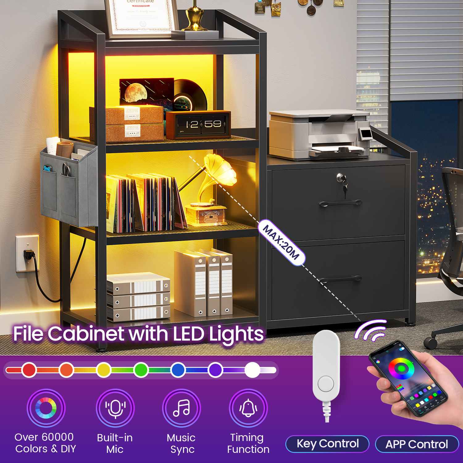 SEDETA 35.4 Inch File Cabinet Filing Cabinet with 2 Drawer fits Letter