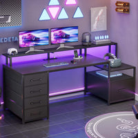 SEDETA® 66 Inch Computer Desk Home Office LED Gaming Table with 5 Drawer