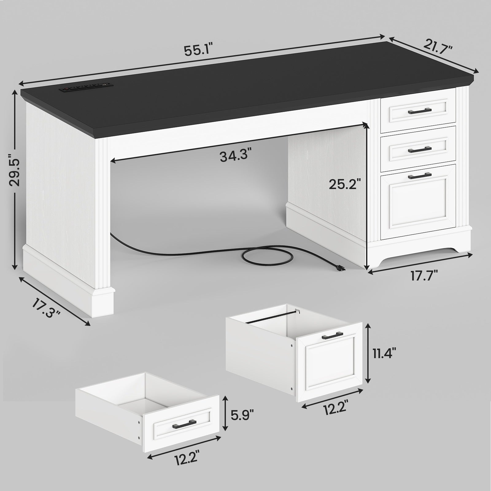 SEDETA 55 Inch Executive Desk Classical American Style Computer Desk w