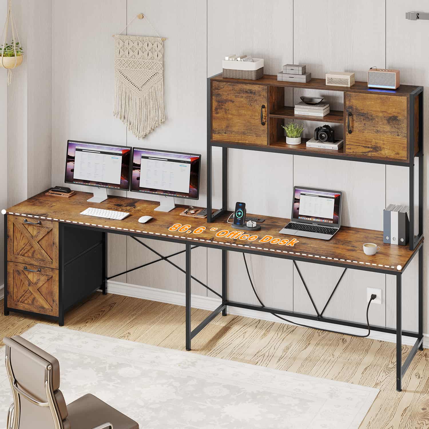 SEDETA 62.2 Inch L Shaped Gaming Desk with Drawers Fabric File Drawers