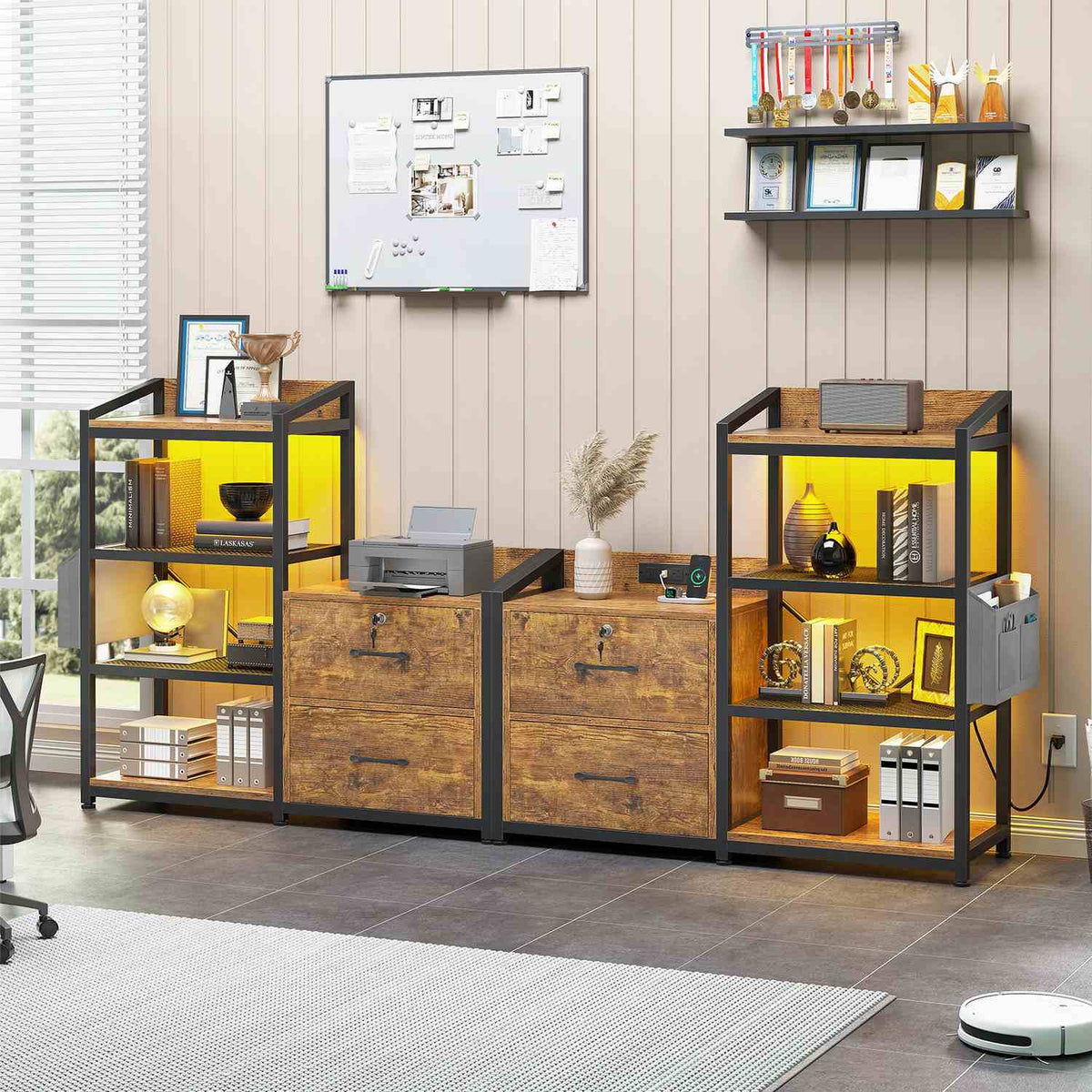 Four Inch Files SEDETA | 35.4 Inch File Cabinet Filing Cabinet with Lock 2 Drawers and
