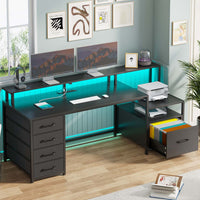 SEDETA® 66 Inch Computer Desk Home Office LED Gaming Table with 5 Drawer