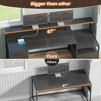 SEDETA® 66 Inch Computer Desk Home Office LED Gaming Table with 5 Drawer