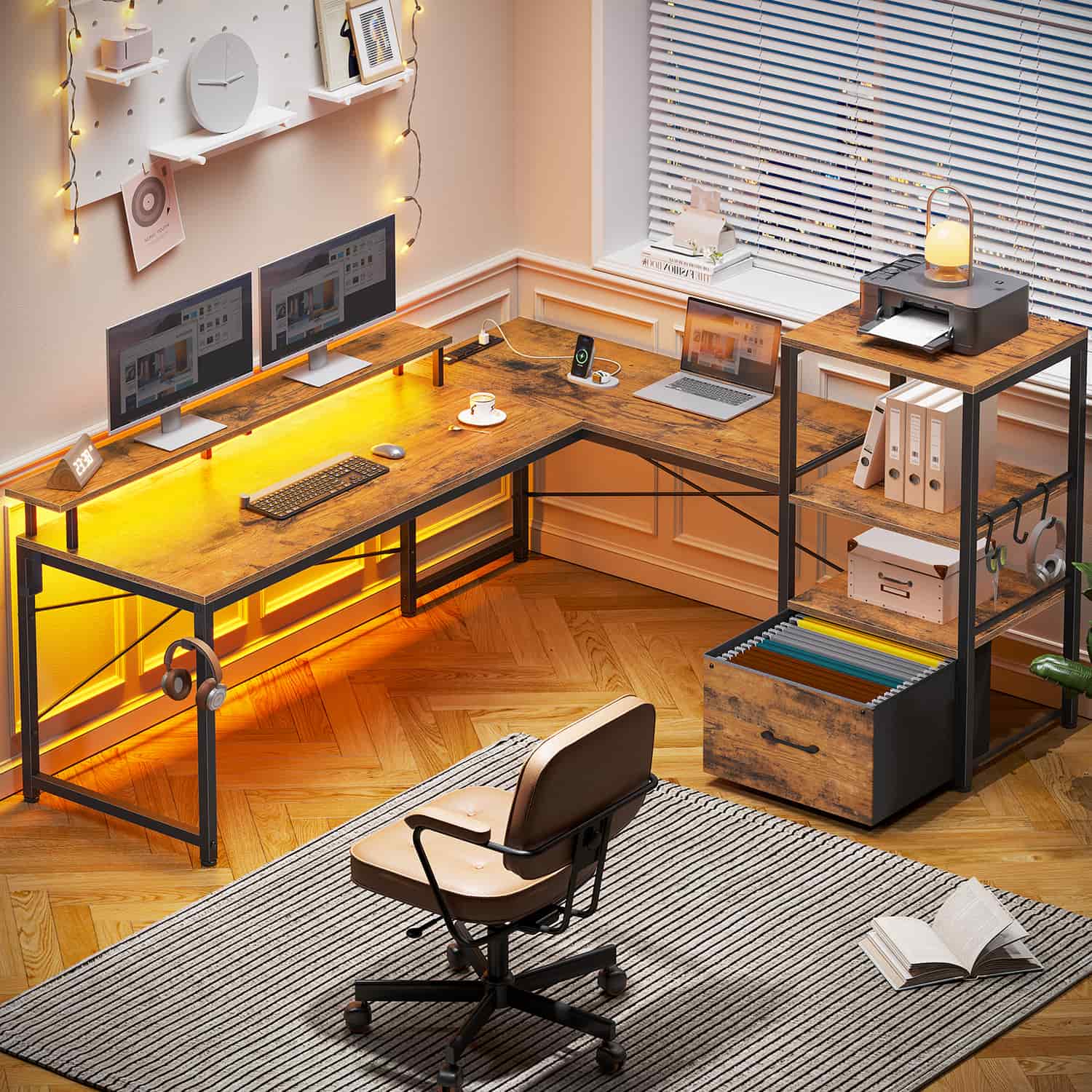 SEDETA® 51 Inch Corner LED Gaming Desk Home Office Computer Table with