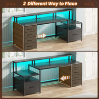 SEDETA® 66 Inch Computer Desk Home Office LED Gaming Table with 5 Drawer