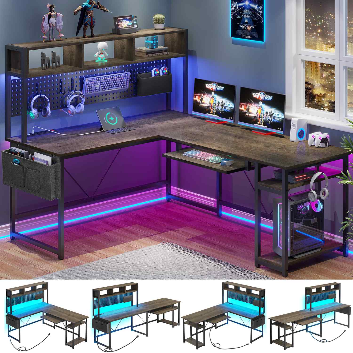 Gaming desk with tower shelf sales