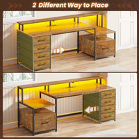SEDETA® 66 Inch Computer Desk Home Office LED Gaming Table with 5 Drawer