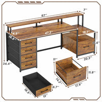SEDETA® 66 Inch Computer Desk Home Office LED Gaming Table with 5 Drawer