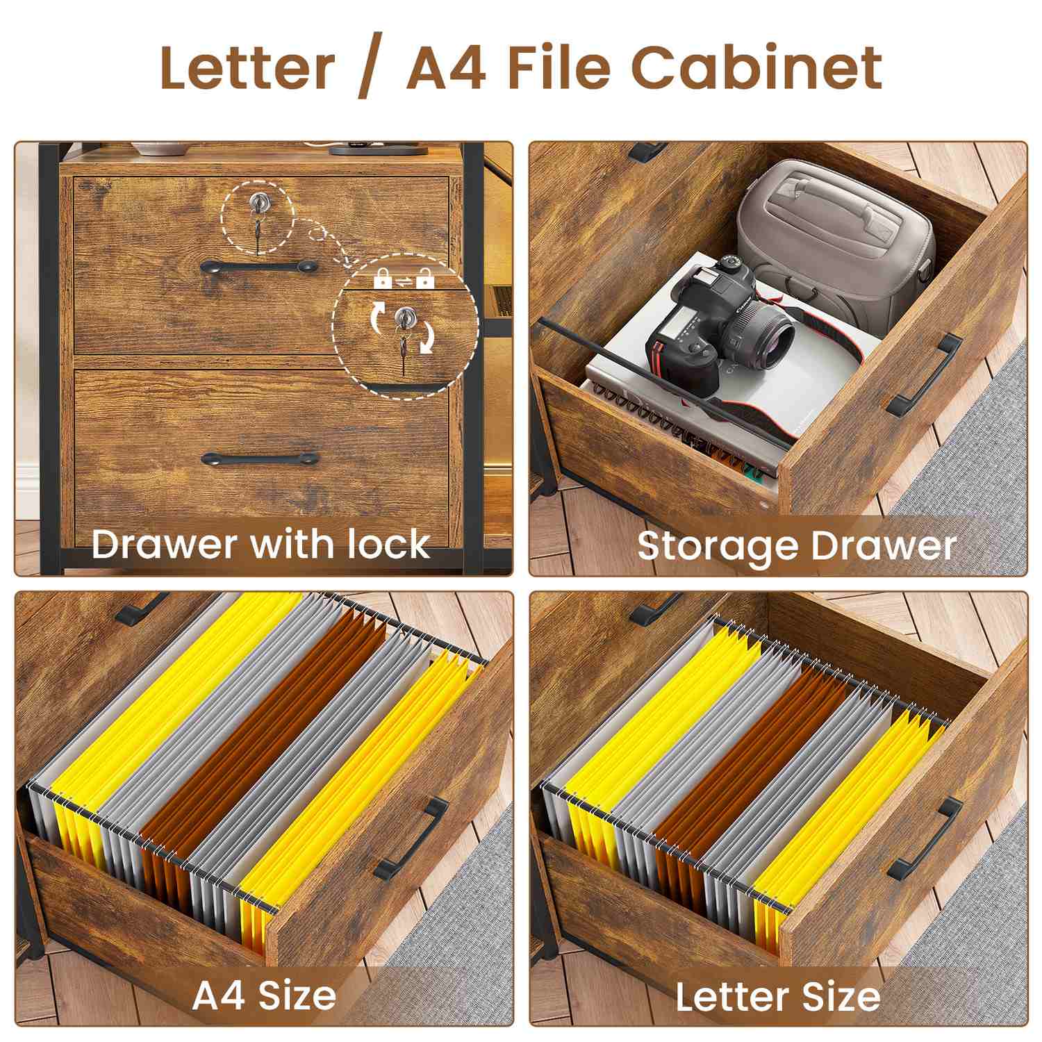 Four Inch Files SEDETA 35.4 Inch File Cabinet Filing Cabinet with 2 Drawer fits Letter