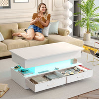 SEDETA® 40 Inch Lift Top Coffee Table with Storage Drawers and LED Light for Living Room