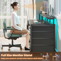 SEDETA® 66 Inch Computer Desk Home Office LED Gaming Table with 5 Drawer
