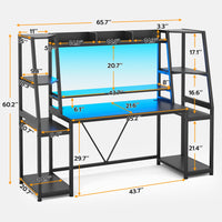 SEDETA® 65.7 Inch LED Ergonomic Gaming Desk Computer Table Workstation with Storage Shelves