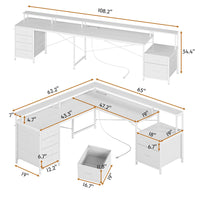 SEDETA | 108 Inch Gaming Desk Two Person L Shaped Desk with File Drawer for Home Office