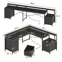 SEDETA | 108 Inch Gaming Desk Two Person L Shaped Desk with File Drawer for Home Office