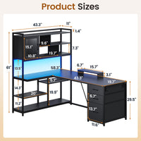 SEDETA® 58 Inch L Shaped LED Gaming Desk Corner Computer Table Home Office Desk with 3 Drawers