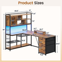 SEDETA® 58 Inch L Shaped LED Gaming Desk Corner Computer Table Home Office Desk with 3 Drawers