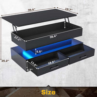 SEDETA® 40 Inch Lift Top Coffee Table with Storage Drawers and LED Light for Living Room
