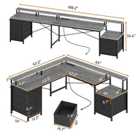 SEDETA | 108 Inch Gaming Desk Two Person L Shaped Desk with File Drawer for Home Office
